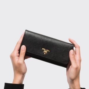 Black Prada Saffiano Leather Wallet - Large Size